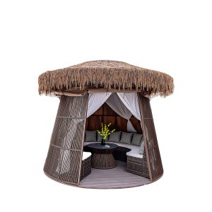 Outdoor sunroom unit designed for garden and patio spaces.