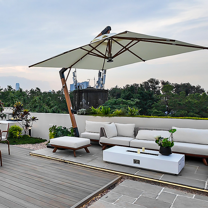 Functional backyard seating arrangement with modular outdoor furniture design.