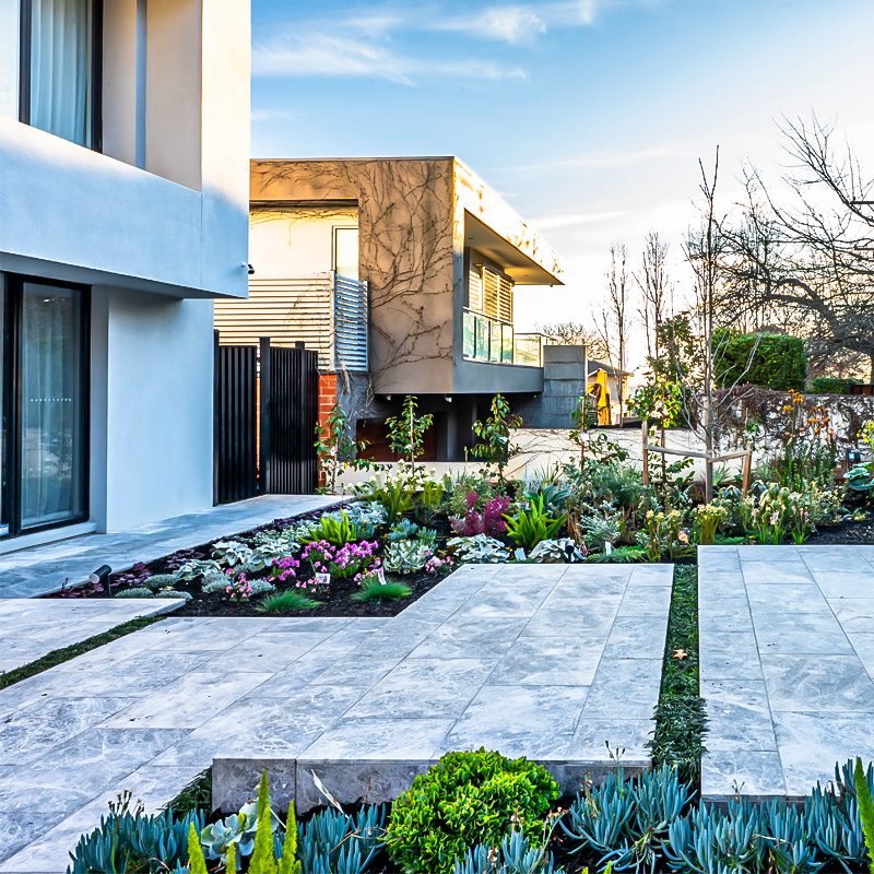 Outdoor patio setup with modular furniture design.