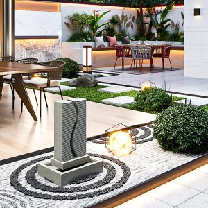Patio dining table and chairs set for garden entertaining.
