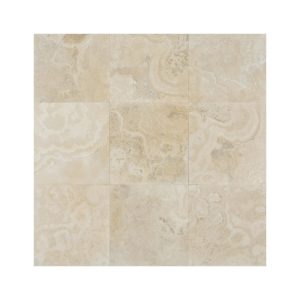 Ivory travertine tiles designed for outdoor patio and garden areas.