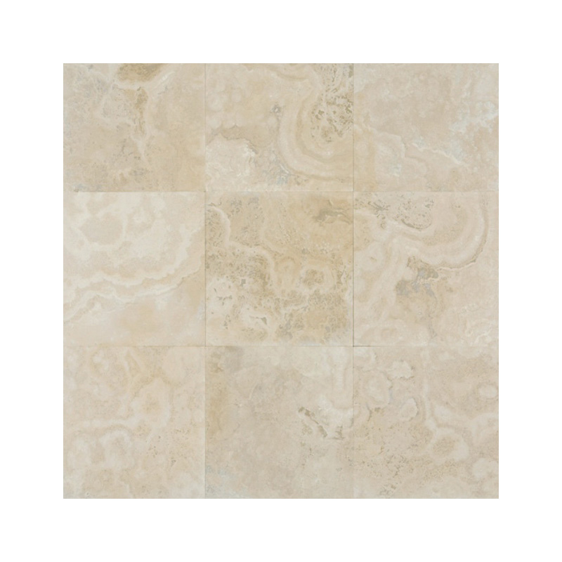 Ivory travertine tiles designed for outdoor patio and garden areas.