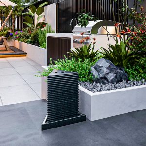 Backyard seating arrangement with functional modular design.