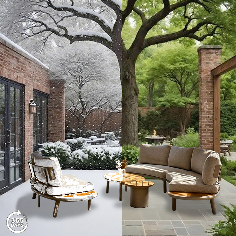 Patio seating arrangement for relaxing garden and backyard spaces.