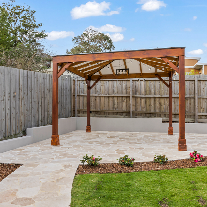 Modular outdoor living unit designed for compact backyard spaces.